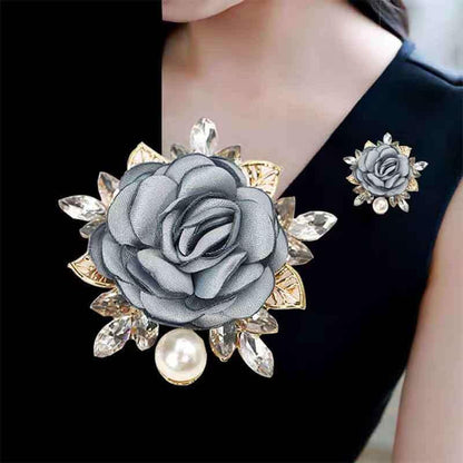 Rose Flower Brooch for Women Large Flower Brooch Elegant Pearl Brooches Handmade Crystal Pearl Pins Fabric Floral Lapel Pin Christmas Valentine's Day Dress Suit Accessories - color: otherB