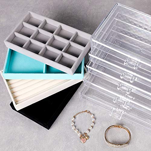 Extra Large Acrylic Jewelry Box for Women 5 Layers Clear Jewelry Organizer Velvet Earring Box with 5 Drawers Rings Display Case Necklaces Holder Tray for Women Girls (Black) | Jewelry Storage for Rings Earrings Bracelets,Dustproof,Velvet Lining,Transparen