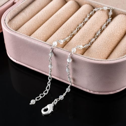 YANARA Gemstone Anklet for Women Dainty Boho Summer Beach Jewelry for Girls Handmade Rosary Charm Ankle Bracelets for her 9+1.5 inch Gifts For Her