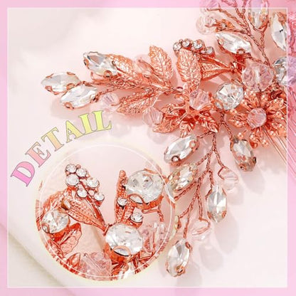 Rhinestone Wedding Hair Comb Gold Floral Bridal Hair Piece Crystal Hair Accessories for Women (Rosegold) - color: Rosegold