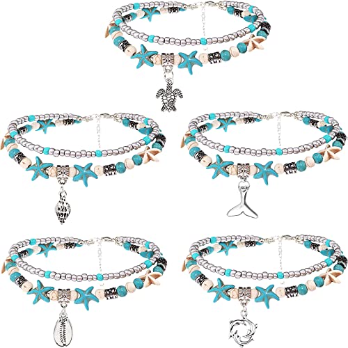Suyi 5pcs Ankle Bracelets for Women Layered Beach Adjustable Anklets Boho Chain Anklet Foot Jewelry - color: 5pcs Set 3