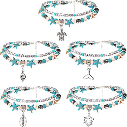 Suyi 5pcs Ankle Bracelets for Women Layered Beach Adjustable Anklets Boho Chain Anklet Foot Jewelry - color: 5pcs Set 3