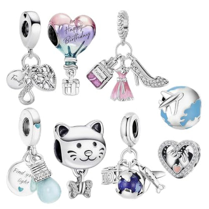 10 Pack Silver Bead Charms for Bracelets and Necklaces Pendant Dangle Beads Jewelry Gifts for Women Charm Set - color: Travel Hot Air Balloon