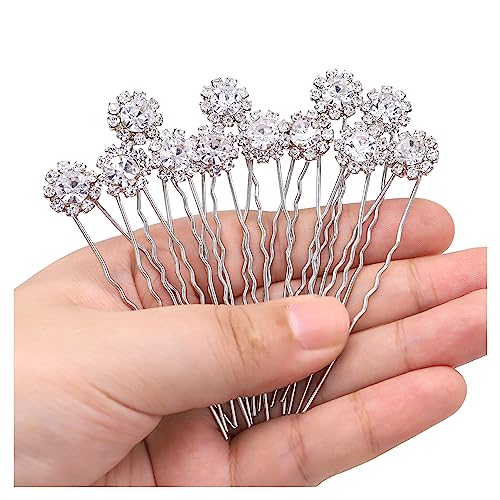 Crystal Bridal Hair Pins Clips Wedding Hair Accessories Hair Set Jewelry With Rhinestone For Brides and Bridesmaids Set Of 12 (Silver) - color: Silver