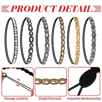 Jutom 6 Pack Rhinestone Beaded Headbands for Women, Elastic Rhinestone Hairbands Hair Accessories, Stretchy Fashionable Crystal Hairbands for Back to School Prom, Women Girls Birthday Gift