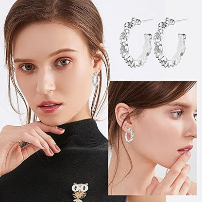 Wgoud 6 Pairs Chunky Gold Hoop Earrings for Women, 14K Gold Plated Hoop Earrings Hypoallergenic, Thick Lightweight Twisted Huggie Hoops Earring Set for Women’s Jewelry GIfts - color: 6 Silver Chunky Hoops