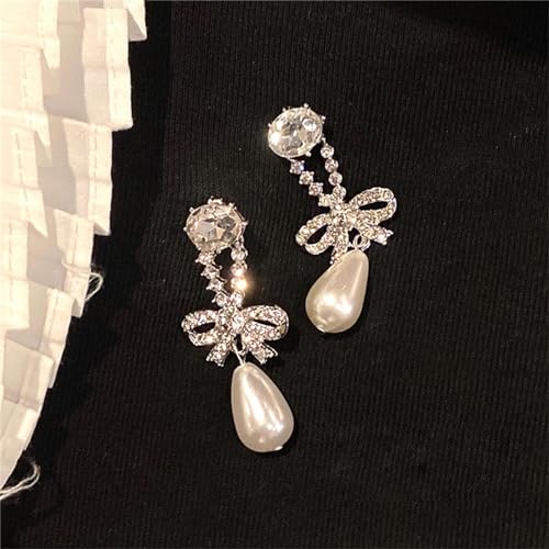 Pearl Bow Earrings for Women Coquette Aesthetic Jewelry Rhinestone Bow Earrings for Bridesmaids Wedding Party Accessories Bridal Costume Accents Bowknot Themed Gifts - color: T: Rhinestone Bow Pearl Earrings