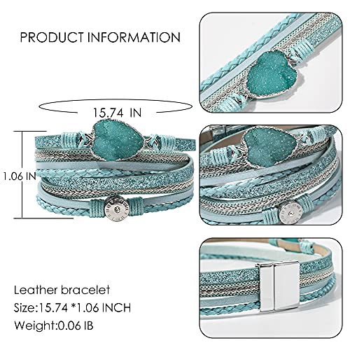 Artilady Leather Wrap Bracelet for Women, Pearl Beaded Bangle Stack Jewelry | Easy on-off, Elegant Handmade Multi-Layered, Daily Casual Date Beach Vacation, Gift for Ladies, Mother, Sister & Friend - style: Blue
