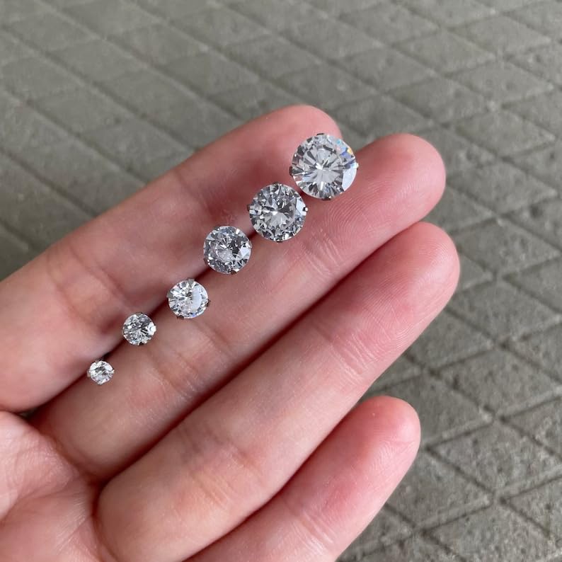 925 Sterling Silver Earrings, Cubic Zirconia Stud Earrings, Diamond Stud Earrings for Women - color: Silver-3mm,4mm,5mm,6mm,7mm