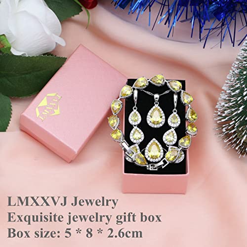 LMXXVJ Necklace Long Earrings Bracelet Set, White Gold Plated Created Blue Sapphire Jewelry Set Wedding Party Gift Jewelry for Women Bridal Bridesmaid - color: White Gold-Yellow Ring