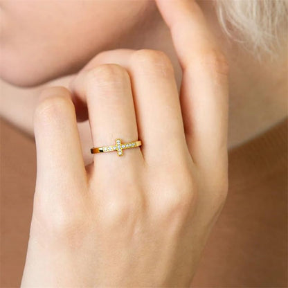 2mm 5mm Tainless Steel Cubic Zirconia Wedding Band Rings For Women,Stackable No Tarnish Fashion Cross Rings Size 4-10 - color: Cross-gold