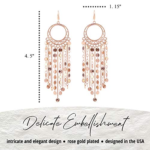 Bohemian Boho Tassel Dangle Drop Earrings for Women – Lightweight Filigree Gypsy Coin Chandelier Disc Charm Hoops – included Gift Box - style: Round - Rose Gold