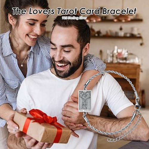PELOVNY Tarot Card Bracelet 925 Sterling Silver Moon Cat Sun Sunflower Lovers Skull Pendant Lion Anklet Spiritual Tarot Jewelry Christmas Birthday Gifts for Women Men - style: Lovers_Tree of Life