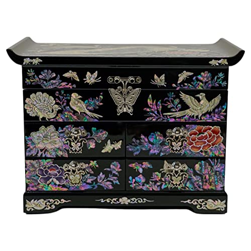 February Mountain Mother of Pearl Wooden Jewelry Organizer Box – Jewelry Storage Box for Women, Features Spacious Drawers, Ideal for Rings, Bracelets, Watches, Chains, Accessories (Peacock) - style: Peacock