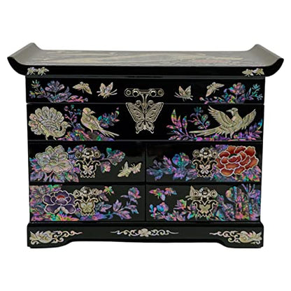February Mountain Mother of Pearl Wooden Jewelry Organizer Box – Jewelry Storage Box for Women, Features Spacious Drawers, Ideal for Rings, Bracelets, Watches, Chains, Accessories (Peacock) - style: Peacock