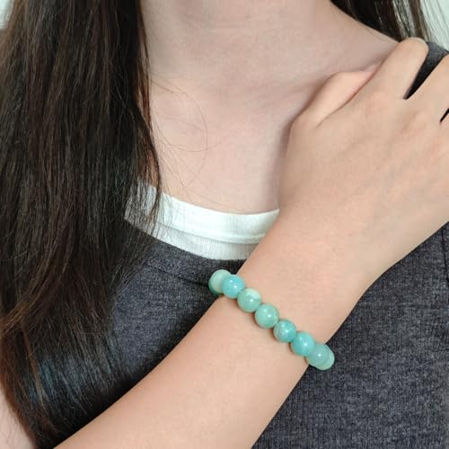 Natural Healing Gemstone Bracelet Handmade Yoga Stretch Elastic Bracelet Stress Relief Crystal Jewelry for Men and Women - color: Amazonite (Enhance Love and trust.), size: 10mm