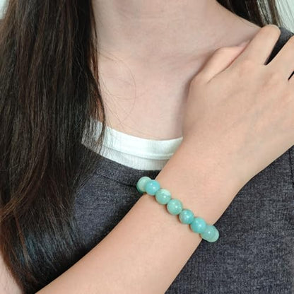 Natural Healing Gemstone Bracelet Handmade Yoga Stretch Elastic Bracelet Stress Relief Crystal Jewelry for Men and Women - color: Amazonite (Enhance Love and trust.), size: 10mm