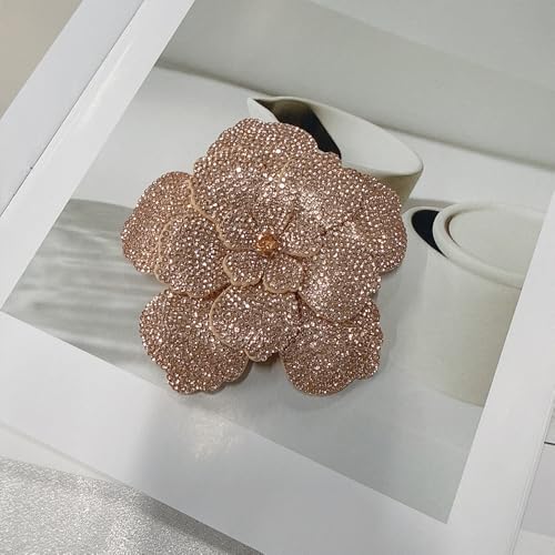 Rhinestone Flower Brooch Pin for Women Men Elegant Sparkly Crystal Camellia Floral Lapel Pins Shawl Dress Suit Clothes Accessories Wedding Party Fashion Jewelry 105mm - color: Rose Gold