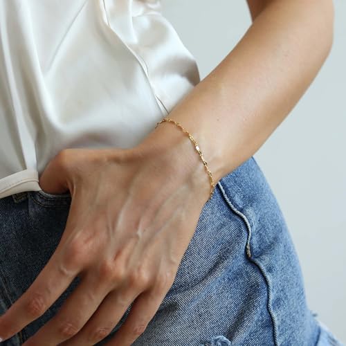 18K Gold Plated Pearl Beaded Cross Bracelets for Women Adjustable Stainless Steel Dainty Thin Gold Box Cuban Twisted Link Chain Bracelet Bridesmaid Jewelry Gifts - color: Lip-Gold