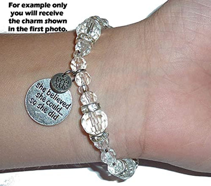 Hidden Hollow Beads Women's Crystal Stretch Charm Bracelet Handmade USA Inspirational Friendship Gift Jewelry for Her - style: Strong is the new pretty