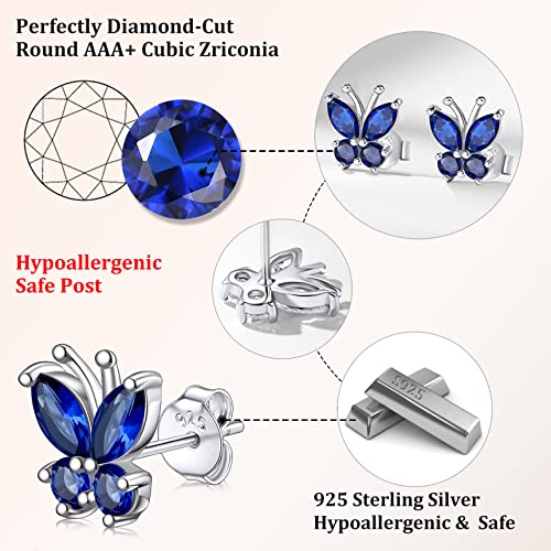 Bestyle Gold Butterfly Earrings for Women, Dainty Cute Birthstone Studs Hypoallergenic Jewelry, Great Birthday Gift - style: 09.September (Sapphire)-STUD