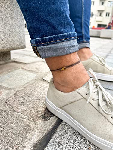 Made by Nami Surfer Anklet with Snap Hook Clasp Waterproof & Adjustable Thin String Ankle Bracelets for Women and Men Handmade Jewelry for Beach and Music Festival Accessories - color: Brown Gold