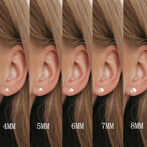 JINERA 5 Pairs Stud Earrings for Women 14K Plated Gold/Silver Pearl Ball Small Stud Earrings Set Cartilage Piercing Hypoallergenic Lightweight Flatback Earrings Jewelry Gifts for Women - color: 5 Pairs Pearl Earrings - Gold