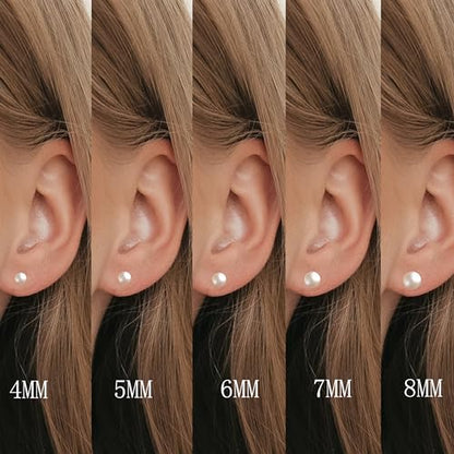 JINERA 5 Pairs Stud Earrings for Women 14K Plated Gold/Silver Pearl Ball Small Stud Earrings Set Cartilage Piercing Hypoallergenic Lightweight Flatback Earrings Jewelry Gifts for Women - color: 5 Pairs Pearl Earrings - Silver