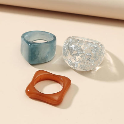 Resin Chunky Rings for Women Multicolor Acrylic Plastic Rings Set Cute Trendy Aesthetic Y2k Statement Rings Thick Dome Heart Knuckle Finger Jewelry - color: 3PCS