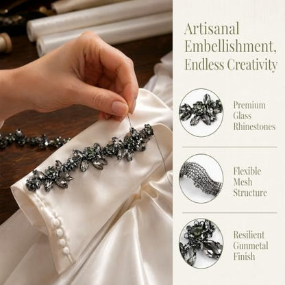 3FT Heavy Duty Crystal Rhinestone Trim Chain with Yarn Scissors, Sew-On Bling Appliqué for Wedding Bridal Dress, DIY Jewelry & Clothing Accessories (Gunmetal) - color: Gunmetal