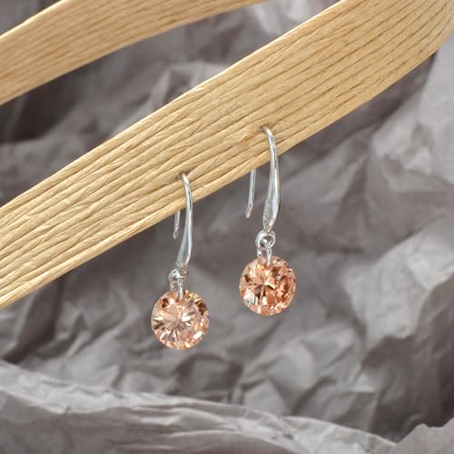 8 MM Cubic Zirconia Bare Diamond Cut Crystal Dangle Earrings for Women - color: Champagne