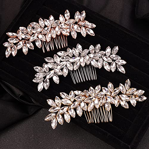 Teyglen Simple Full Rhinestones Wedding Hair Comb - Crystal Hair Pieces Luxurious Accessories for Bride - Bridal Side Hair Combs for Women and Girls (Gold) - color: Gold