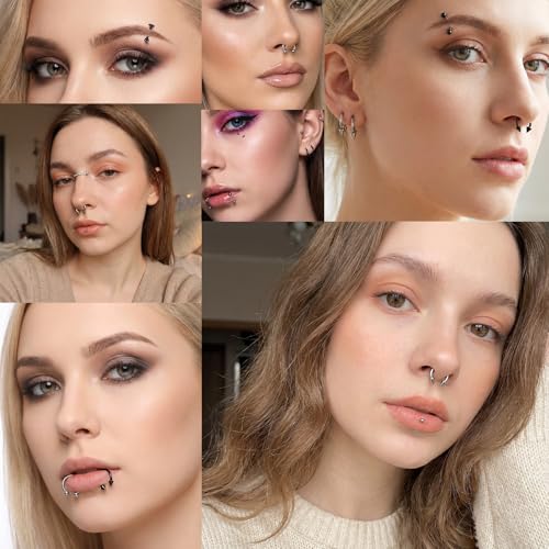 Lusofie 64PCS Lip Rings Labret Jewelry 16G Stainless Steel Helix Earring Daith Tragus Cartilage Studs Horseshoe Snake Bite Lip Piercing Jewelry for Women Men