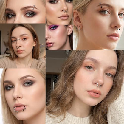 Lusofie 64PCS Lip Rings Labret Jewelry 16G Stainless Steel Helix Earring Daith Tragus Cartilage Studs Horseshoe Snake Bite Lip Piercing Jewelry for Women Men