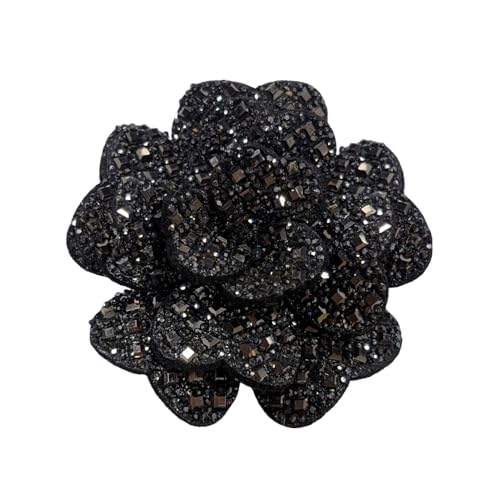 Rhinestone Camellia Flower Brooch Pin for Women Ladies Unisex Fashion Crystal Rose Clover Floral Brooches Lapel Pins Dainty Dress Accessories Jewelry Gift Boutonniere Corsage Wedding Holiday Party 70mm - color: Black Grey