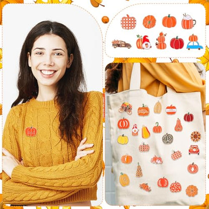 Giegxin 40 Pcs Thanksgiving Pumpkin Pins for Backpacks Cute Sunflowers Fall Spice Lapel Pins Autumn Holiday Seasonal Brooch for Clothes Bags Accessories Gifts - style: Pumpkin