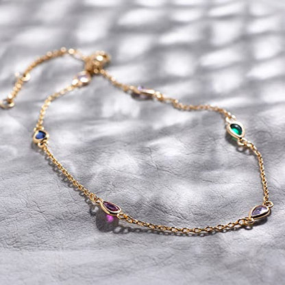 Gold Anklets for Women 14K Gold Plated Tiny Bead Anklet Colorful Tassel Foot Chain Dainty Adjustable Cute Summer Beach Boho Anklets Jewelry Gift - color: colorful drop A