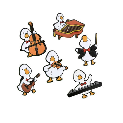 Novelty Duck Music Band Cartoon Brooch for Women Men 6PCS Set Creative Cute Funny White Ducky Guitar Piano Violin Pins Enamel Animal Brooches Lapel Badge Jacket Backpacks Bags Clothing Accessories
