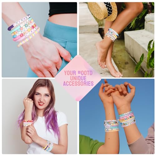 Pizooro Friendship Bracelet Kit, 28 Colors 5040 Pcs Clay Beads 1200 Pcs Letter Beads for Bracelets Making,4 Styles Round Alphabet,Number,Heart,Pattern Beads,Jewelry Craft Kits Gift - color: Rainbow