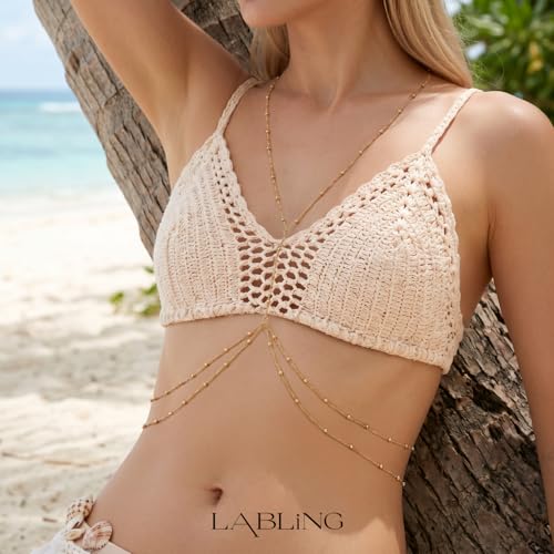 Gold Body Chain for Women | Layered Bikini Belly & Waist Chain Adjustable | Sexy Back Jewelry for Beach Vacation & Parties - color: Style 3