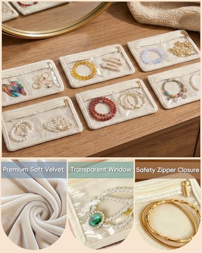 Travel Jewelry Organizer Case Refill Pages-24 Compartments Clear Zipper Velvet Pockets for Rings Earrings Necklaces,2-Section Replacement Pages, Beige,Pack of 6 - color: 2-Section Inner Pages,Beige,Pack of 6