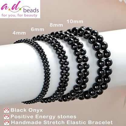 AD Beads Handmade Gemstone Stretch Elastic Bracelet Crystal Healing Reiki Nature's Beauty and Spiritual Essence Unisex (4mm, Black Onyx) - color: Black Onyx, size: 4mm