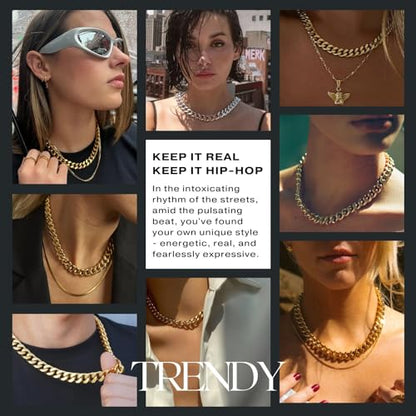 NOKMIT Chunky Cuban Link Curb Chain Necklace for Women Men Dainty 18K Gold Silver Tone Choker Thick Trendy Statement Diamond Cut Punk Hip Hop Cuban Chain Jewelry Gifts Unisex Size 5mm/9mm/13mm/16mm - color: 16mm-Silver, size: 18inches