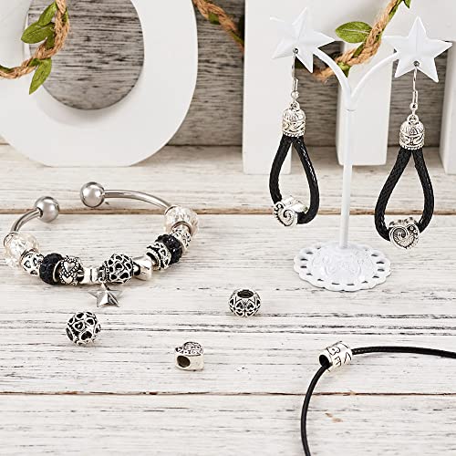 Craftdady 72pcs Tibetan European Large Hole Beads Antique Silver Heart Column Rondelle Loose Spacer Metal Beads Macrame Beads Charms 7.5~11mm for Snake Chains Bracelet Jewelry Making - color: Antique Silver-18 Style