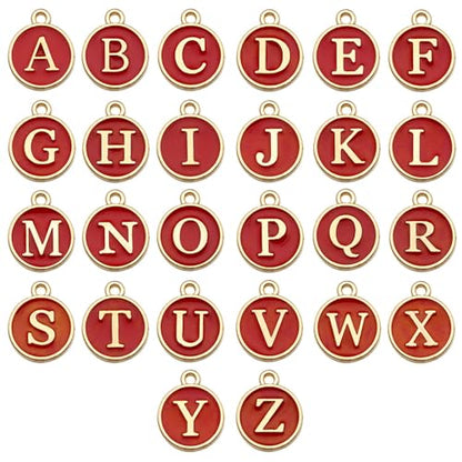 A-Z Letter Charms Round Enamel Alphabet Initial Pendant for Jewelry Making,Double-Side for Necklace Bracelet Earring DIY Craft - color: 1 set(26pcs)-Red