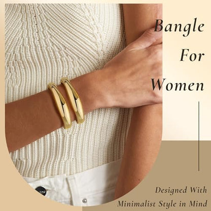 Gold Bangle Bracelets for Women Cuff Stackable Waterproof Non Tarnish Bracelet Stack Silver Plated 14k Chunky Bangles Jewelry Set for Woman - style: Style 5