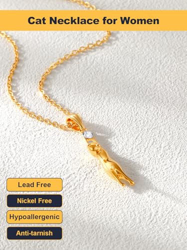 U7 Cat Pendant Necklace for Women Stainless Steel Cute Kitty Cat Jewelry Gift - style: 01-Gold