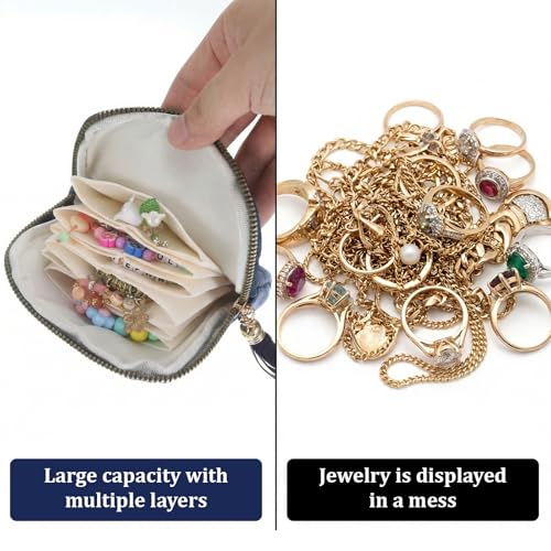 Styquenzer 1 Pack Travel Jewelry Case Organizer, Small Zipper Pouch Bag for Women, Soft Chenille Anti-Scratch Portable Storage + for Earrings Necklace Rings (Dark Blue)