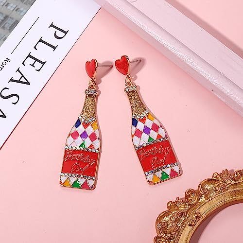 Birthday Earrings for Women Happy Birthdays Earrings Statement Cake Champagne Bottle Earring Happy Birthdays Dangle Earring Birthday Gifts Party Favors - color: Champagne Bottle