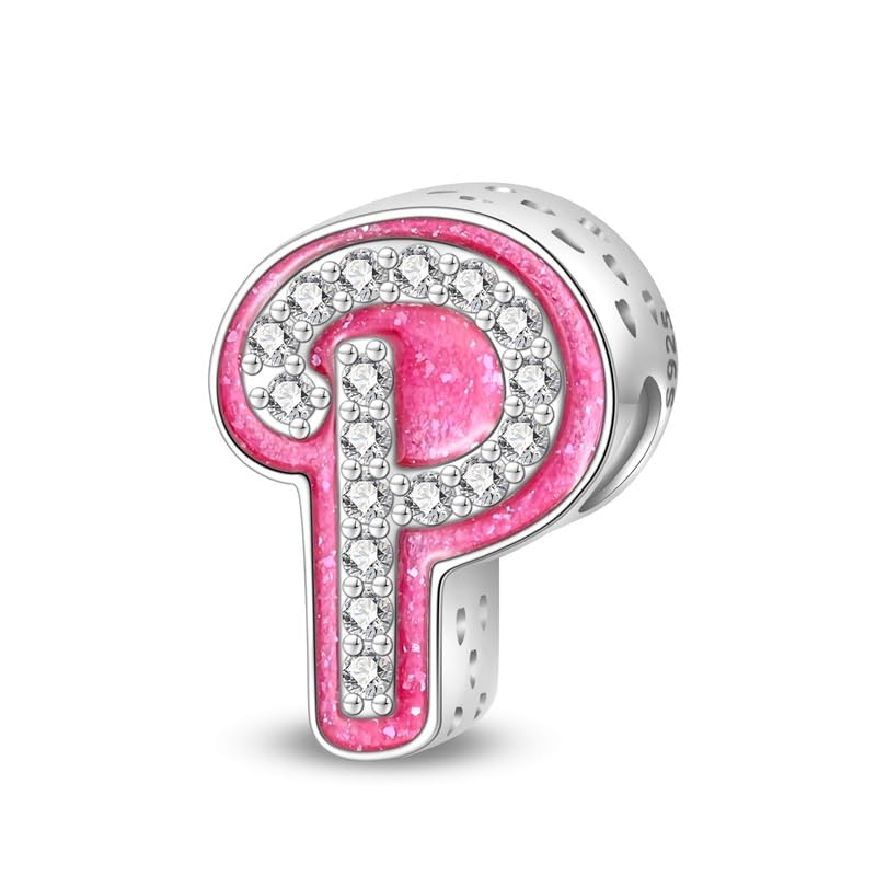 925 Sterling Silver Letter Charms Fits Pandora Bracelets Alphabet AZ Bead Charm for Bracelets Necklace with 5A Cubic Zirconia for Women Birthday Ceremony DIY Jewelry Gift - style: P